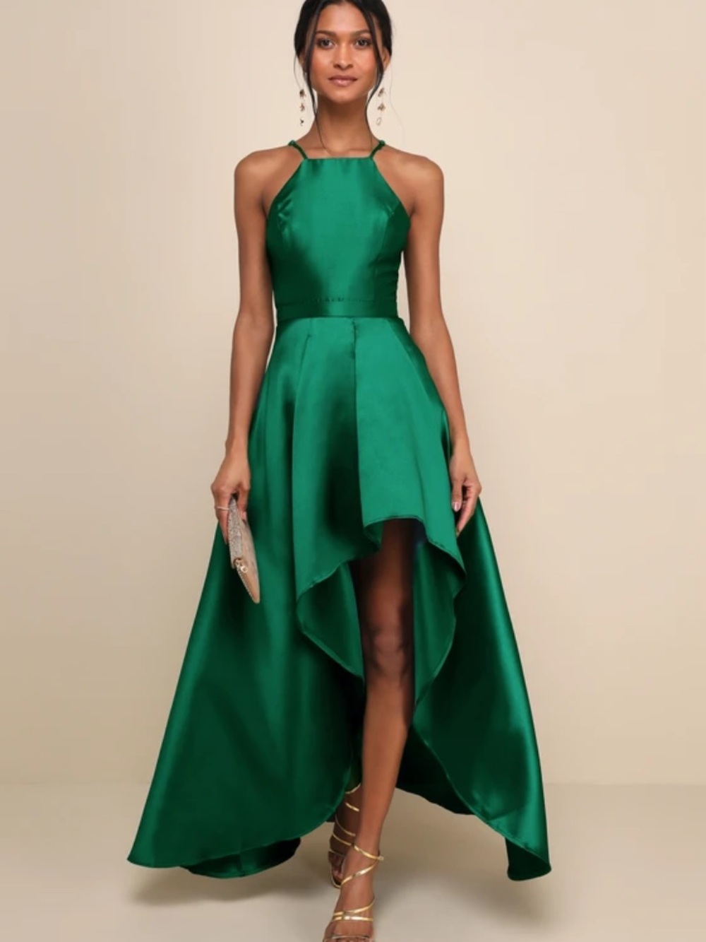 Lulus Broadway Show Emerald Green High-Low Gown sz Small